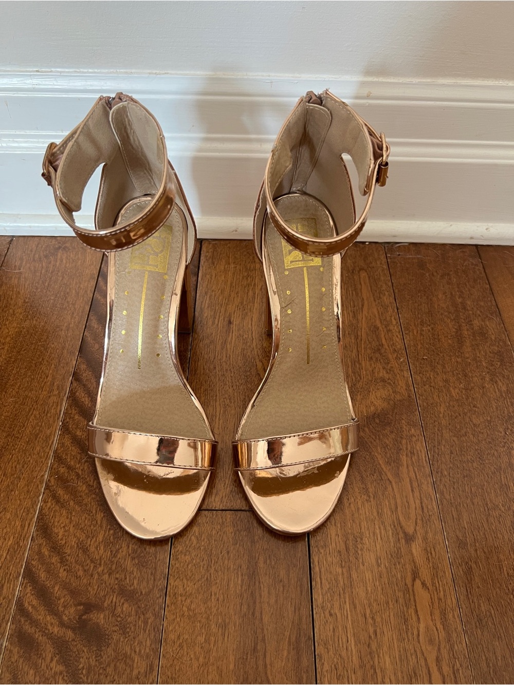 FRH Metallic Rose Gold Ankle-Strap Block Heels